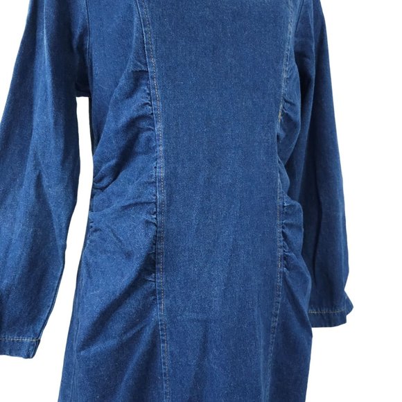 Vintage Denim Dress Modest READ SIZE 13/14 Long Sleeve Y2K 80s 90s Dark Wash - Picture 3 of 16